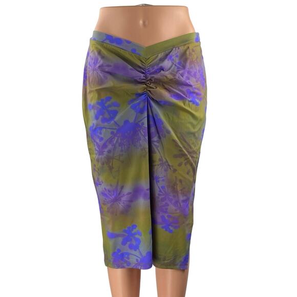 Miaou Preston Women's Multicolor Floral Ruched Slit Knee Length Pencil Skirt M - Picture 1 of 4